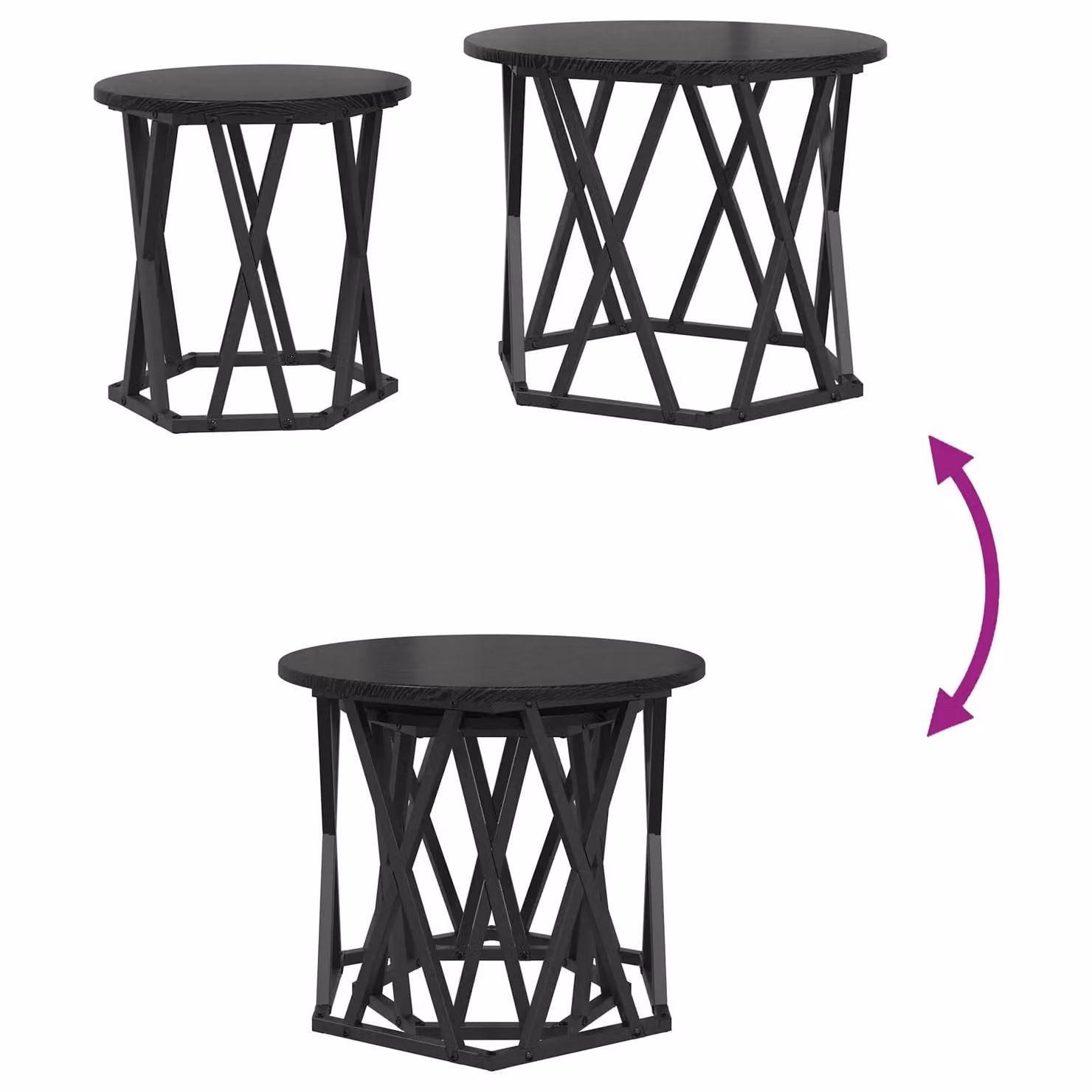 Berkfield Home Modern Round Nested Coffee Table in Black Oak with X-Frame Design – 6
