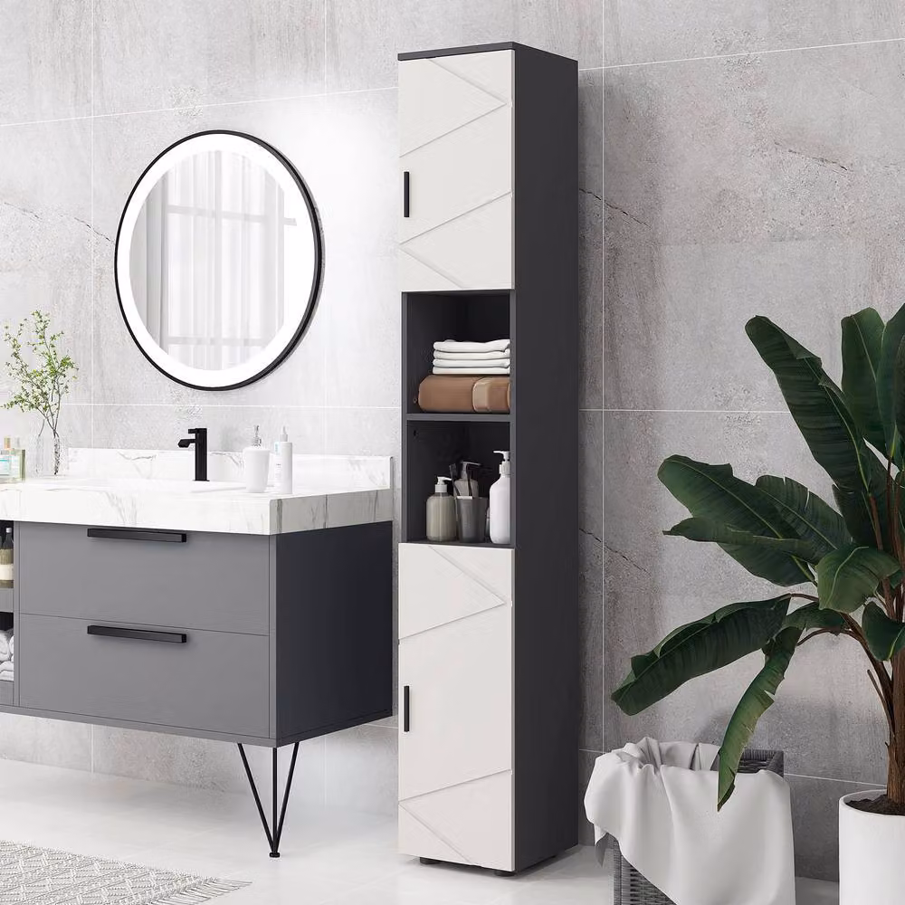 ERGOVEXA Line Embossed Tall Bathroom Storage Cabinet in Anthracite Grey, H 183 x W 30 x D 30 cm – 2