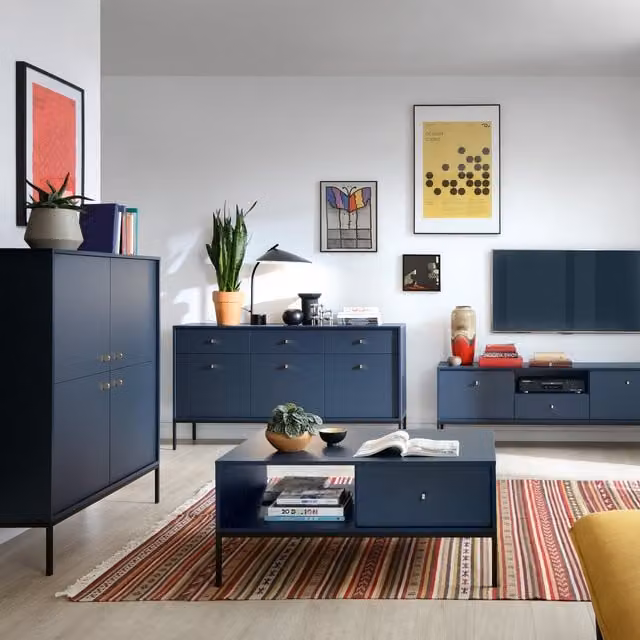 Abakus Direct Mono Rectangular Coffee Table in Dark Blue with Metal Legs