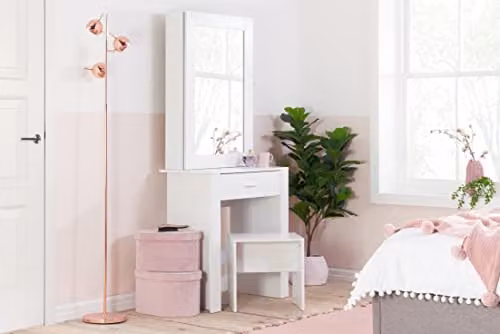 Birlea Evelyn White Modern Dressing Table with 1 Drawer and Stool
