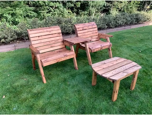 Charles Taylor Grand Twin Companion Seats and Coffee Table Set in Brown Treated Hardwood