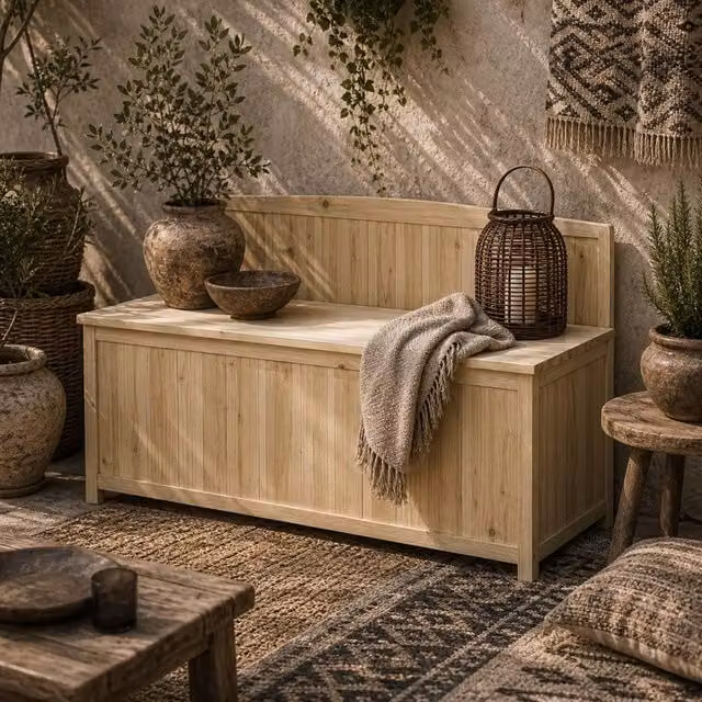 Wyld Haus Venamo Natural Fir Wood Outdoor Storage Bench with Lift Up Seat, 115 cm – 1