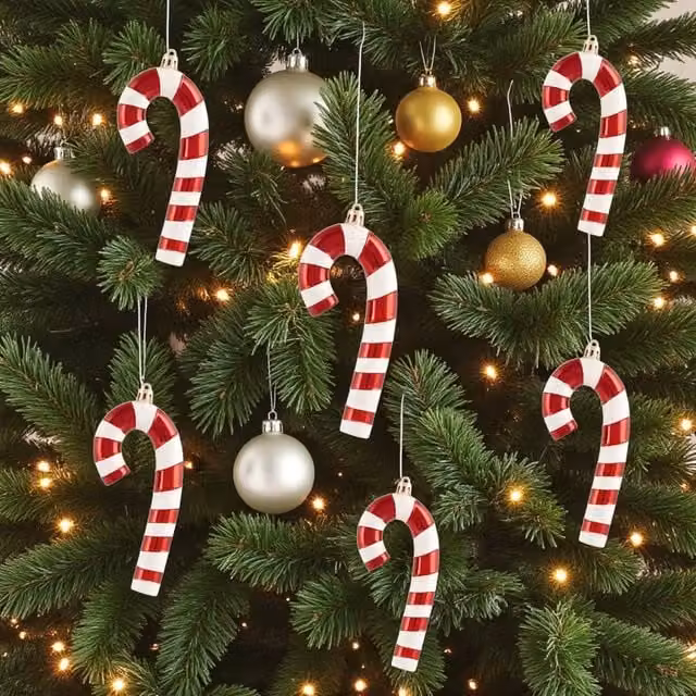 Garden Greatness Set of 6 Red Striped Hanging Candy Cane Christmas Decorations