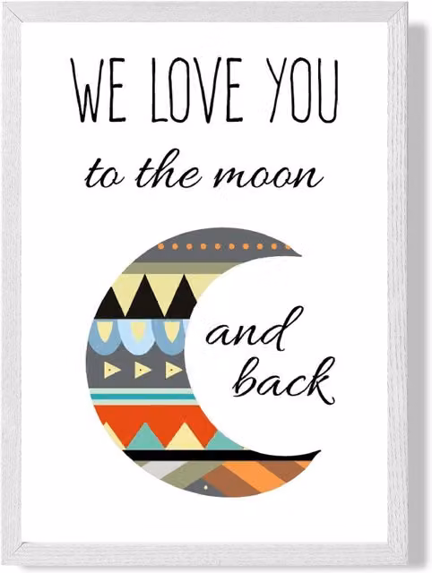 ARTZE Love You to the Moon Tribal Quote Framed Print, Grey and White, A4