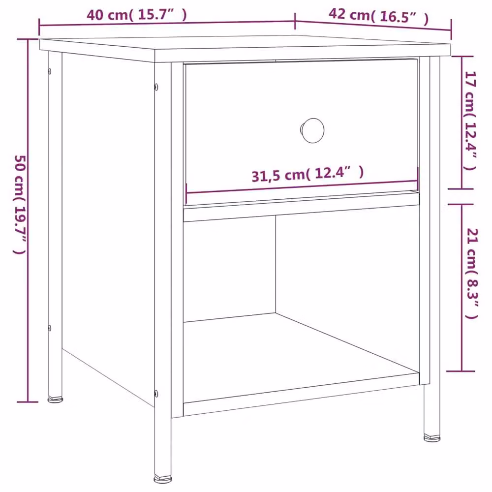 Berkfield Home Durable Bedside Cabinet in Smoked Oak Brown, W/D/H: 40 x 42 x 50 cm – 6