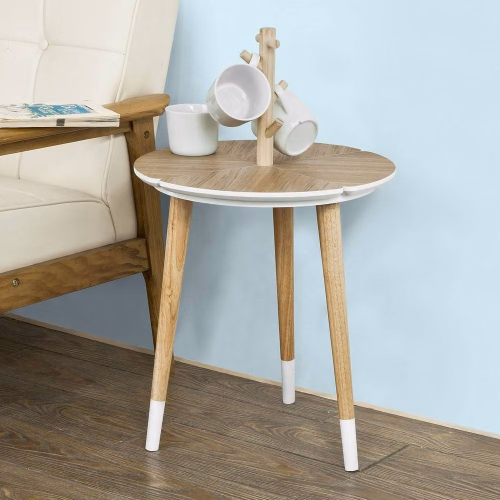 SoBuy Scandinavian Style Square Mug-Holder Coffee Table in White and Brown, W/D/H: 40 x 40 x 40 cm – 2
