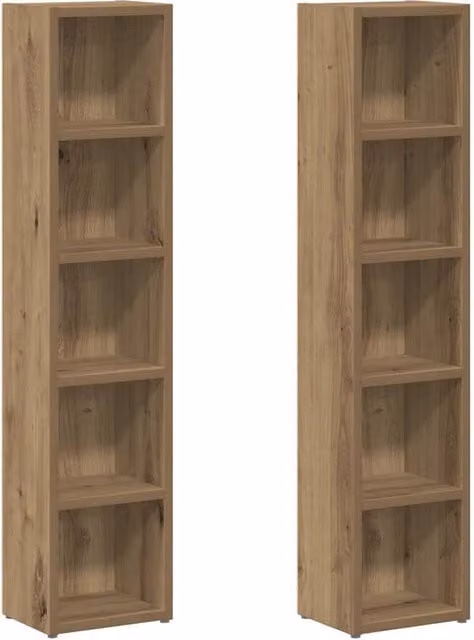 Berkfield Home Artisan Oak CD Cabinets, 2 Piece Set, Brown, W/D/H: 21 x 16 x 93.5 cm – 1