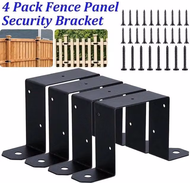NESTLUNE 4-Pack Heavy Duty Metal Fence Post Support Brackets and Ties in Black, H: 120 cm, W: 3.2 cm – 1