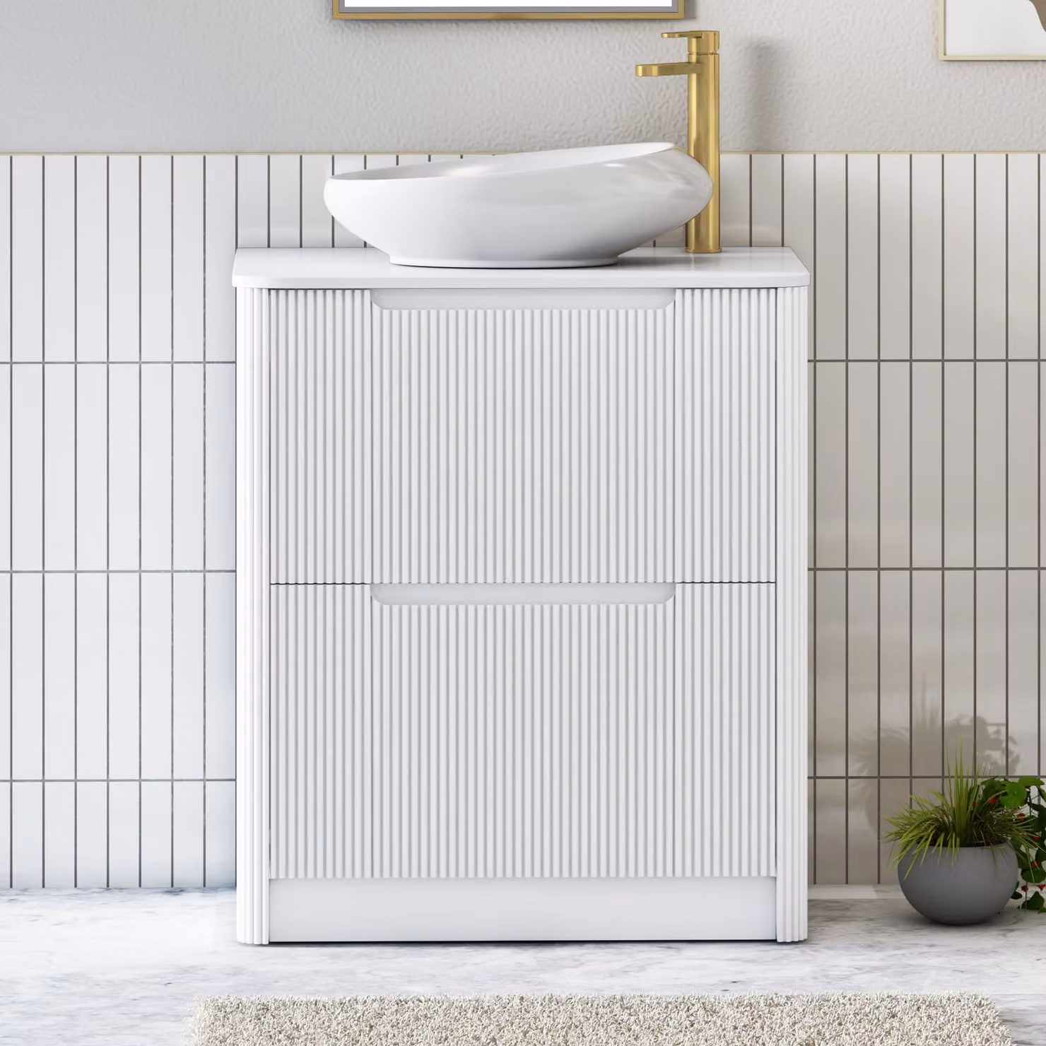 Royal Bathrooms Avenza 600mm Matt White Floor Standing 2 Drawer Vanity Unit with Nova Basin