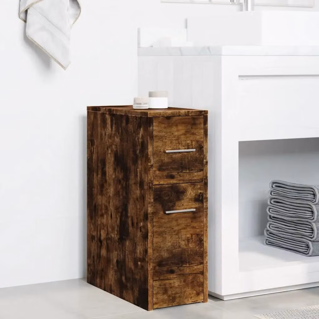 Berkfield Home Narrow Bathroom Cupboard with Wheels in Smoked Oak Brown – 3