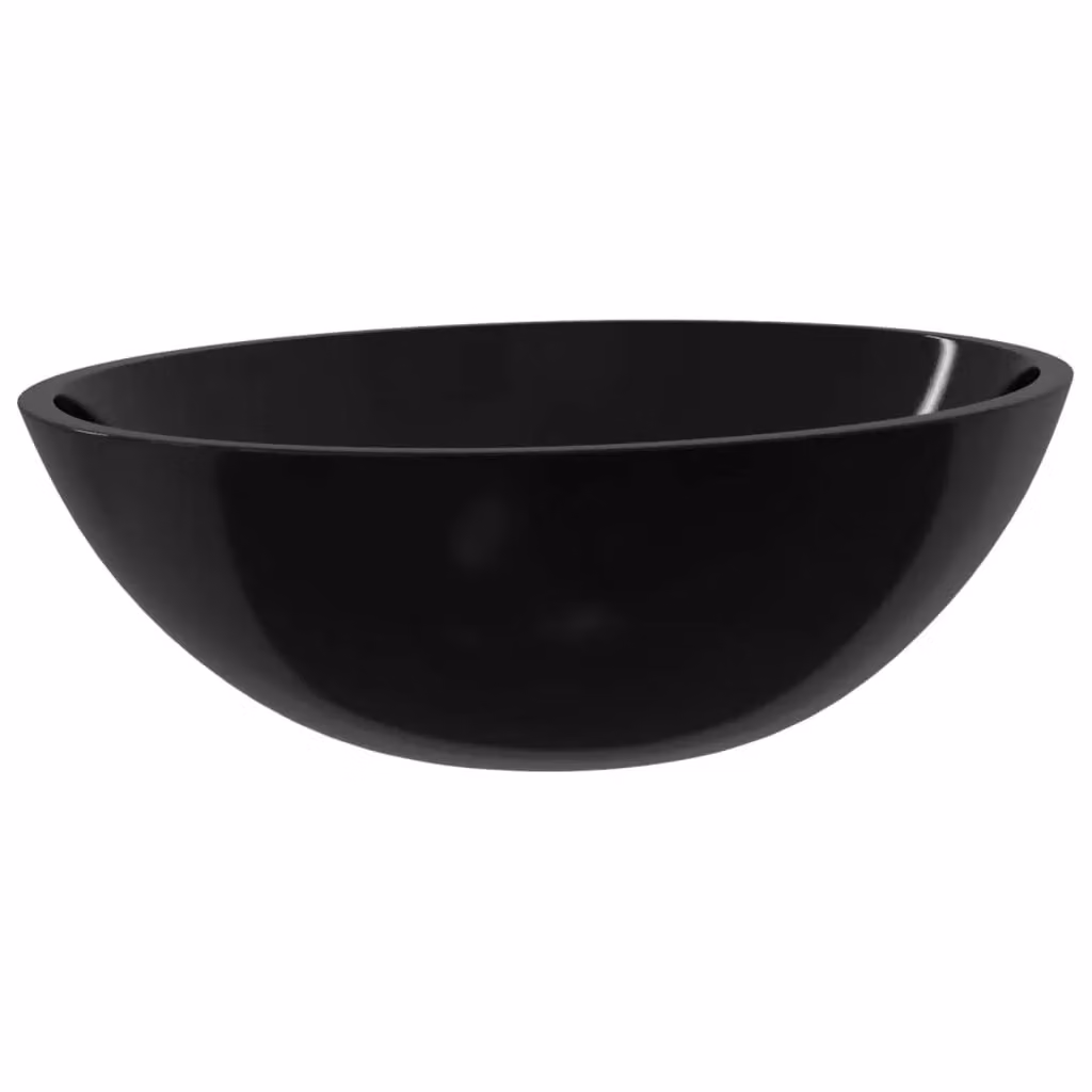 Berkfield Home Black Glass Countertop Basin W: 50 cm, D: 37 cm, H: 14 cm – 2