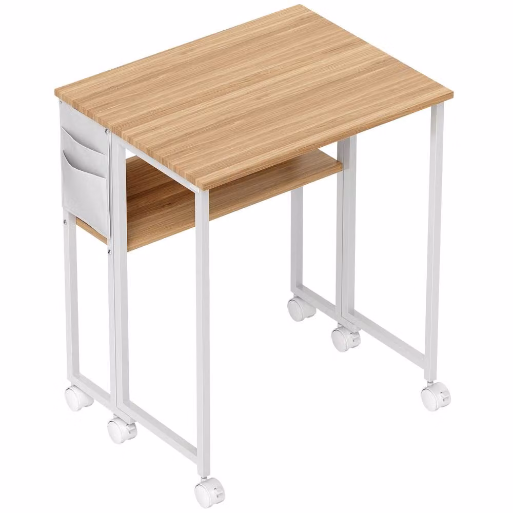 Wyld Haus Noni Drop Leaf Writing Desk in Natural Wood Finish and White, H 63 cm – 2