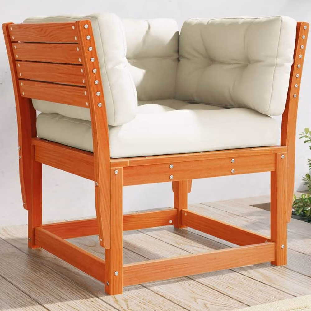 Berkfield Home Garden Sofa Armrest with Cushions in Wax Brown Solid Pine Wood – 2