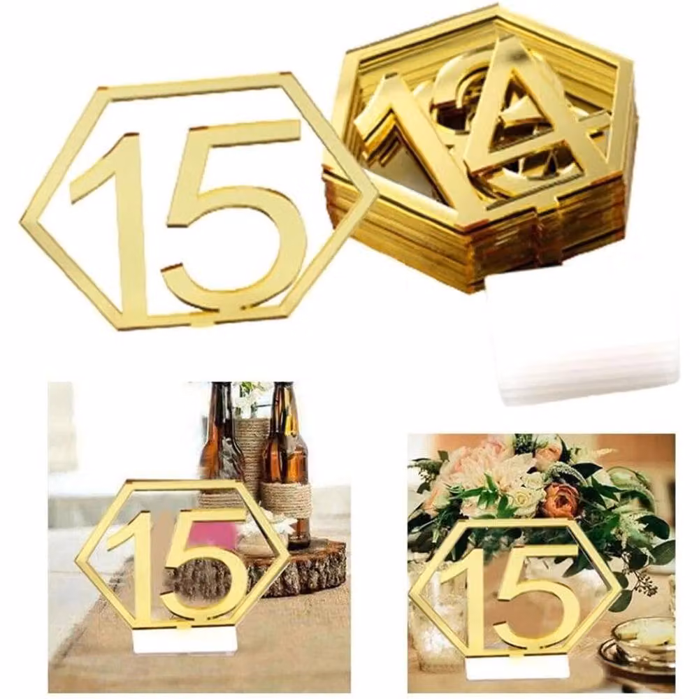 SPETLEK Hexagonal Wedding Table Numbers 1-20 with Gold Holders – 3