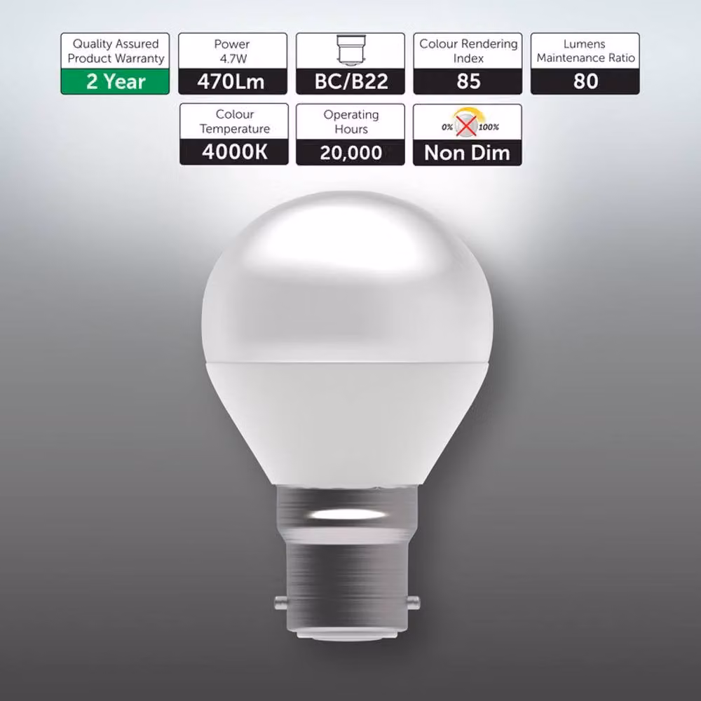 BELL Lighting B22 LED Golf Ball Bulb, 4.7W, 470lm, 4000K Natural White, Pack of 6 – 2
