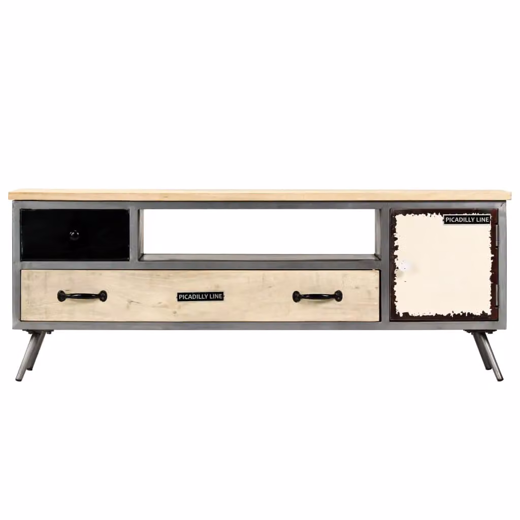 Berkfield Home Industrial TV Cabinet in Multicolour Solid Mango Wood and Steel, W/D/H: 120 x 30 x 45 cm – 2
