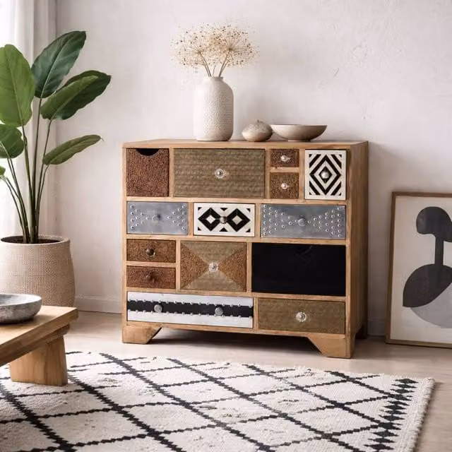 Wyld Haus Kokkola 14 Drawer Reclaimed Wood Chest in Brown – 1
