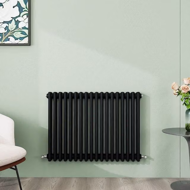 AicaBathroom Horizontal Traditional Cast Iron Style 3 Column Radiator in Black, W/D/H: 83 x 60 x 60 cm