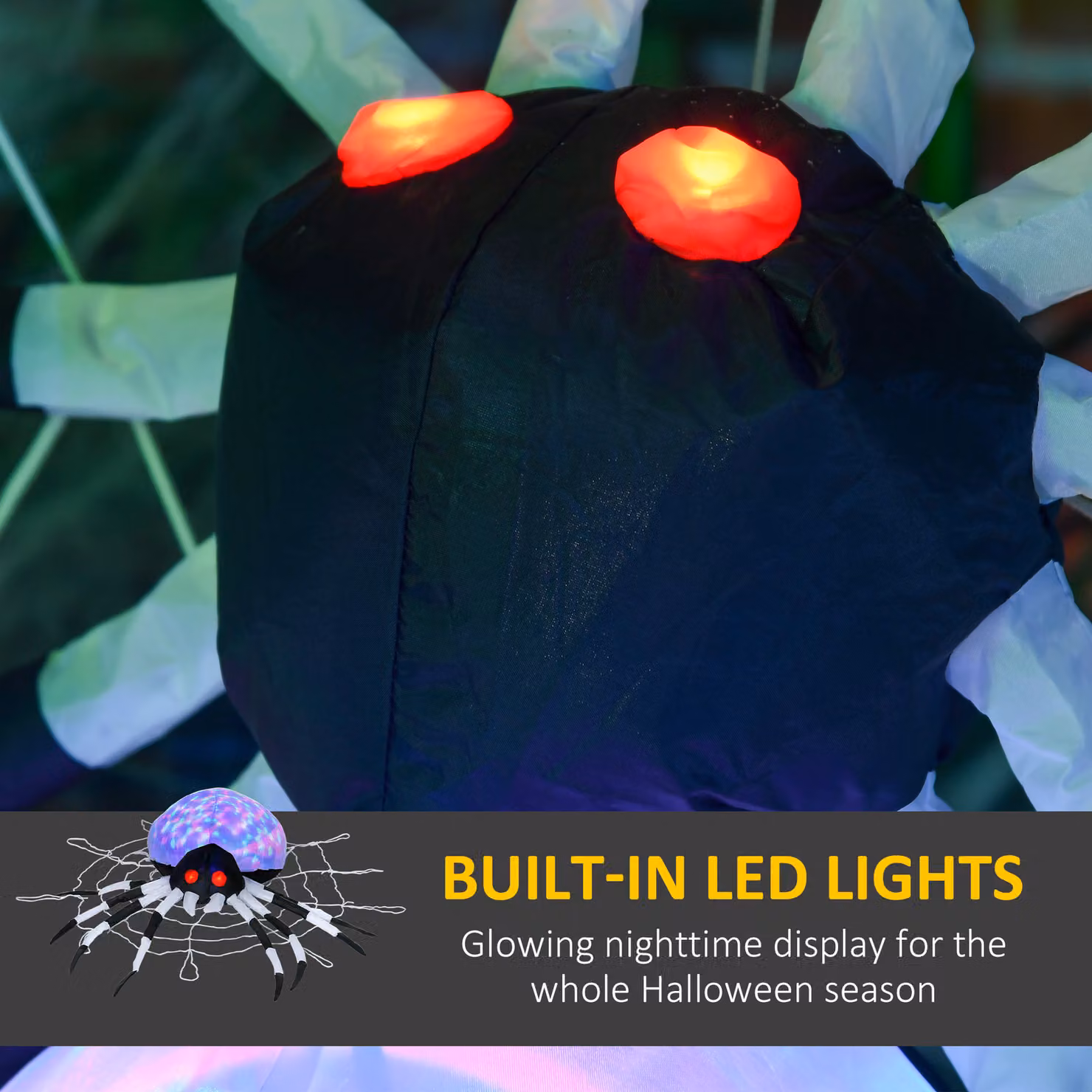 HOMCOM Hanging Inflatable Halloween Spider with Multicolour LED Lights in White and Red – 3