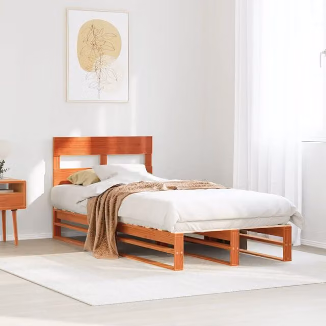 Berkfield Home Small Single Solid Wood Pine Bed Frame in Wax Brown, W: 75 cm, L: 190 cm