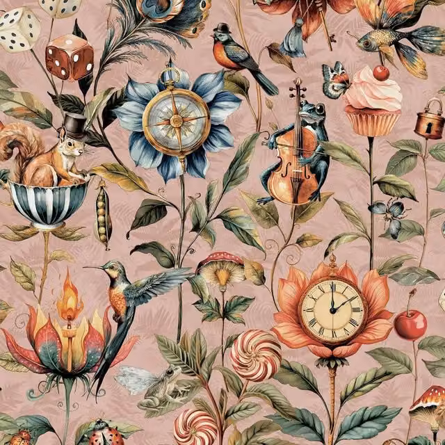 World of Wallpaper Creatures Animal and Botanical Patterned Wallpaper in Baby Pink