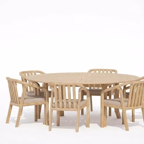 Royalcraft Maris 6-Seater Round Acacia Wood Dining Set with Riven Chairs in Natural