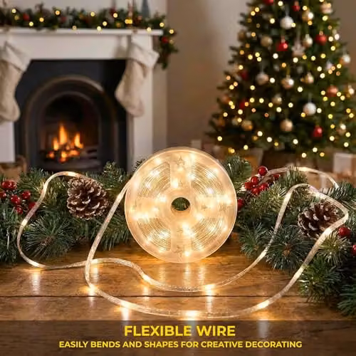Shatchi Warm White LED Fairy String Lights with 100 LEDs and Timer, 10m Gold Leather-Thread Wire, IP44 Waterproof for Indoor and Outdoor Christmas, Party and Wedding Decor – 3