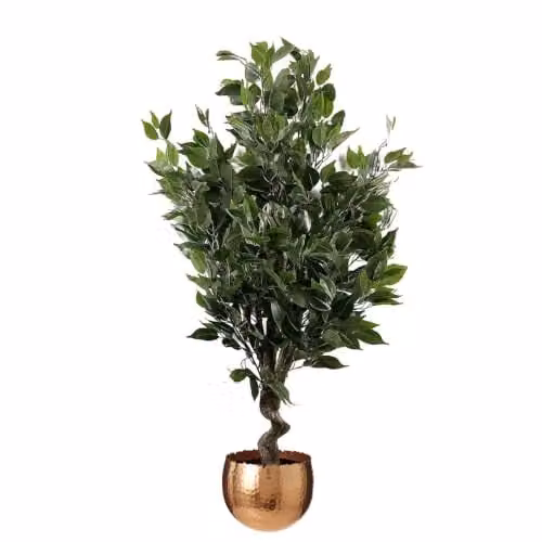 Leaf Design UK Evergreen Ficus Artificial Indoor Tree with Copper Curve Planter in Green – 1