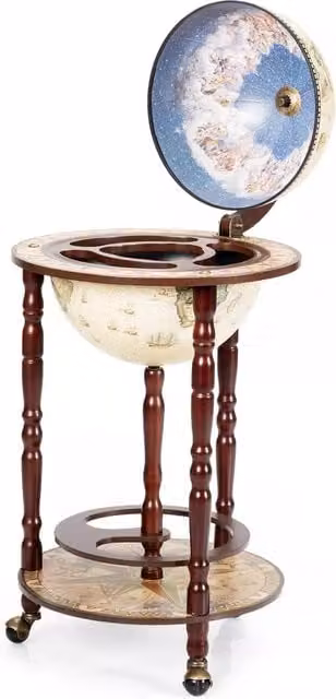Costway Globe Wine Rack Storage Cabinet with Castors in White and Beige