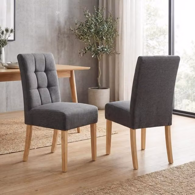 Shankar Modern Grey Fabric Dining Chair with Natural Rubberwood Legs