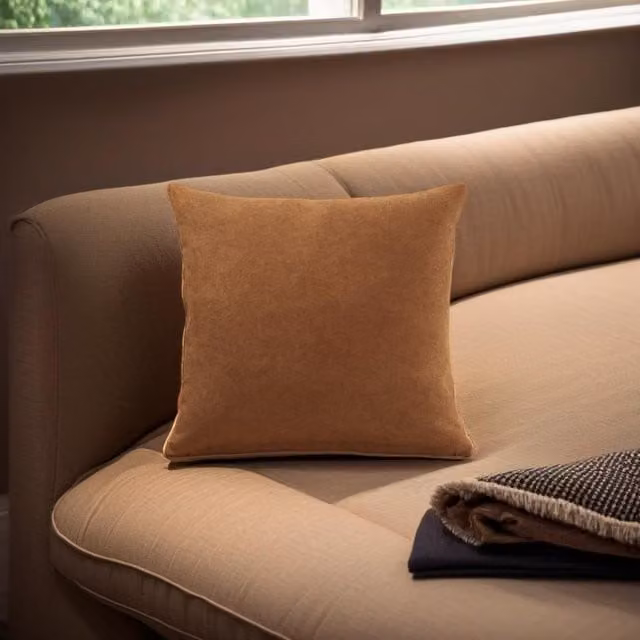 Luxor Living Velvet Chenille Square Cushion in Tan/Beige, W/D/H: 55 x 55 x 55 cm – 1