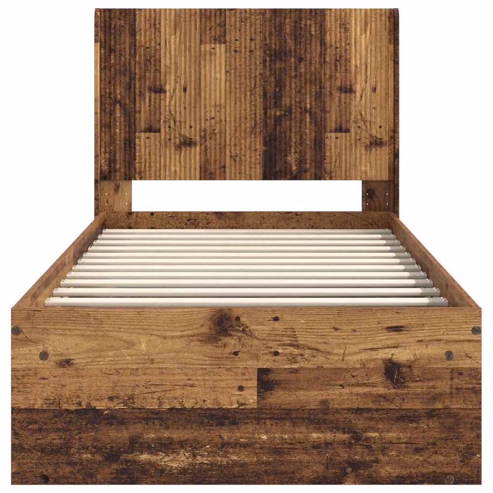 Berkfield Home Bed Frame with Headboard and Side Compartment Storage, Old Wood Brown, W/D/H: 90 x 200 cm – 4