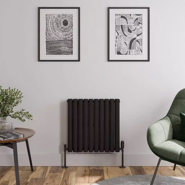 Temprazo Oval Tube Double Panel Horizontal Designer Radiator in Black, W/D/H: 60 x 60 x 60 cm