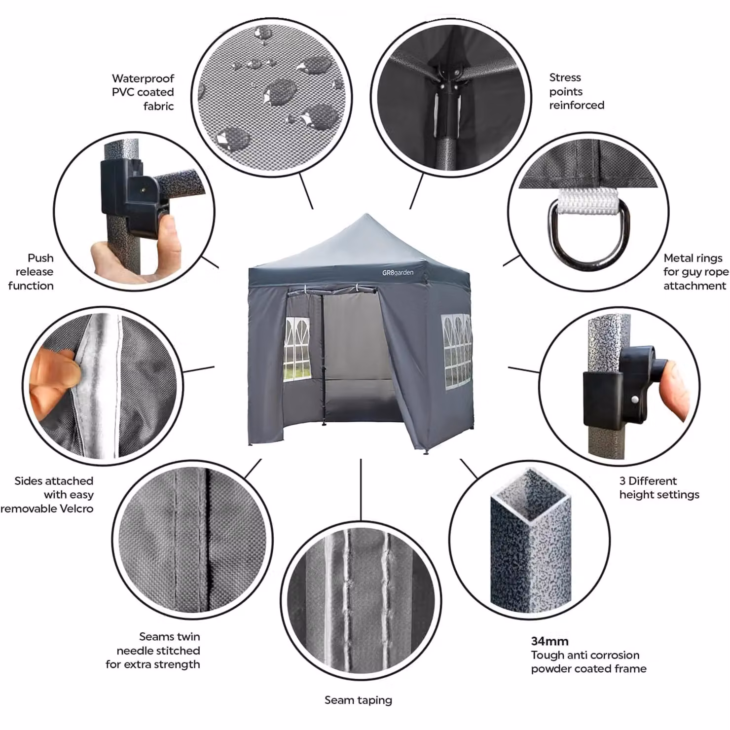 Gr8 Garden Grey Commercial Grade Pop Up Gazebo Waterproof Heavy Duty Market Stall Tent W: 300 cm, D: 327 cm, H: 300 cm – 2