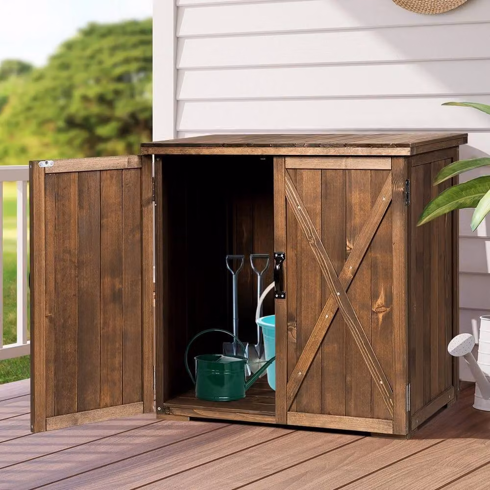 Havendro Brown Wooden Double Door Storage Shed for Garden and Terrace, W/D/H: 75 x 70 x 55 cm – 5