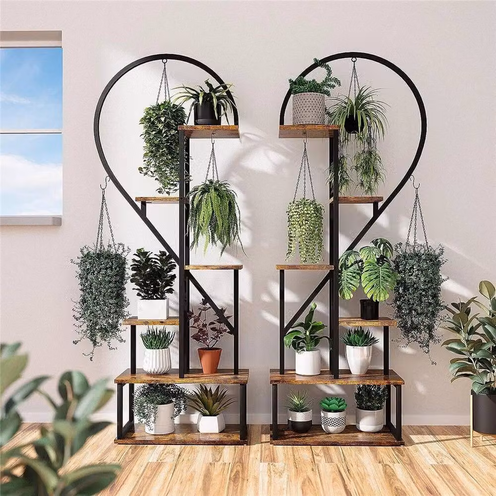 EONLION 6 Tier Metal Plant Stand in Brown, Height: 165 cm, Width: 100 cm – 3