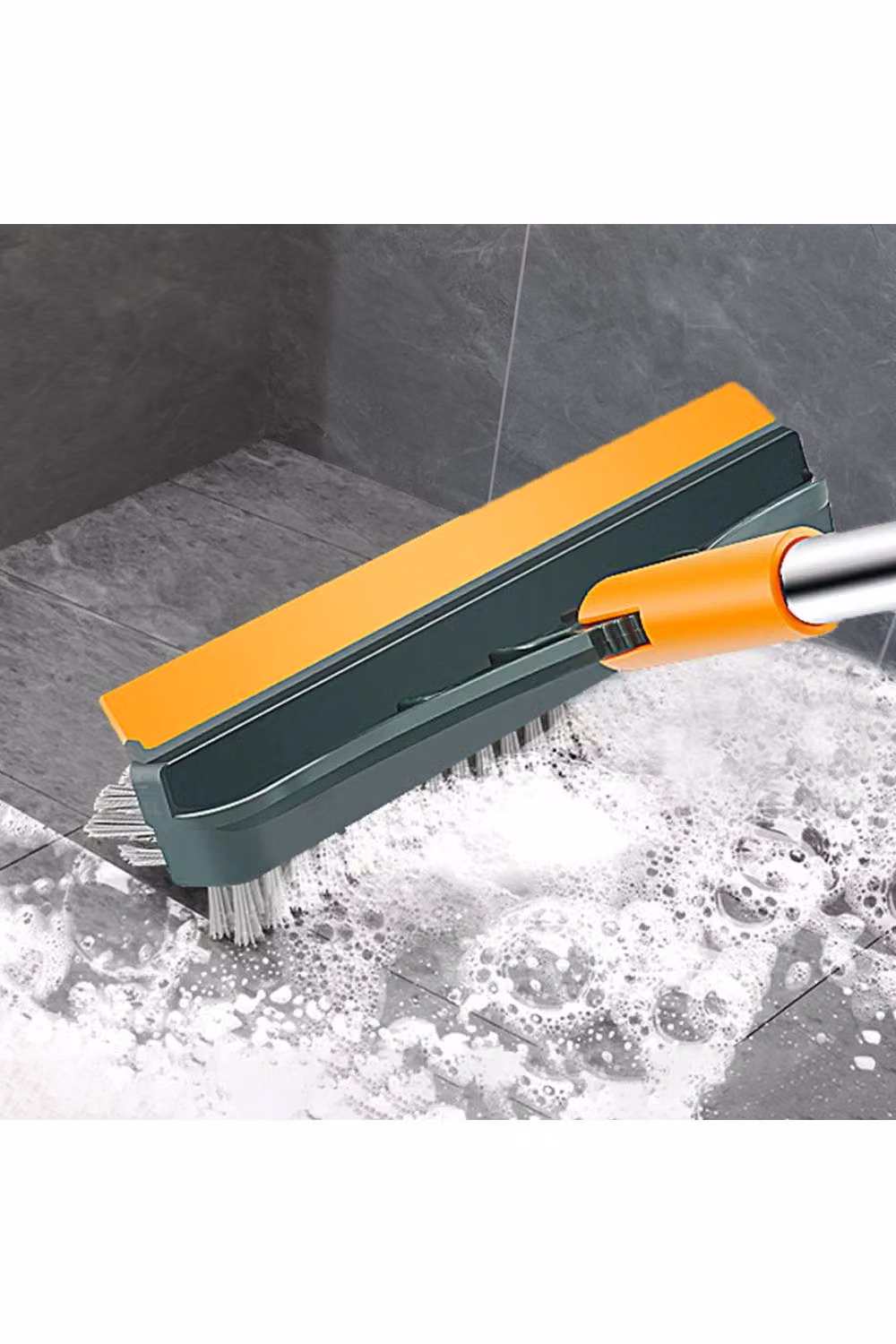 KDMD 3 in 1 Floor Scrub Brush Squeegee Mop with Rotating Grout Head and Telescopic Handle, Green – 2