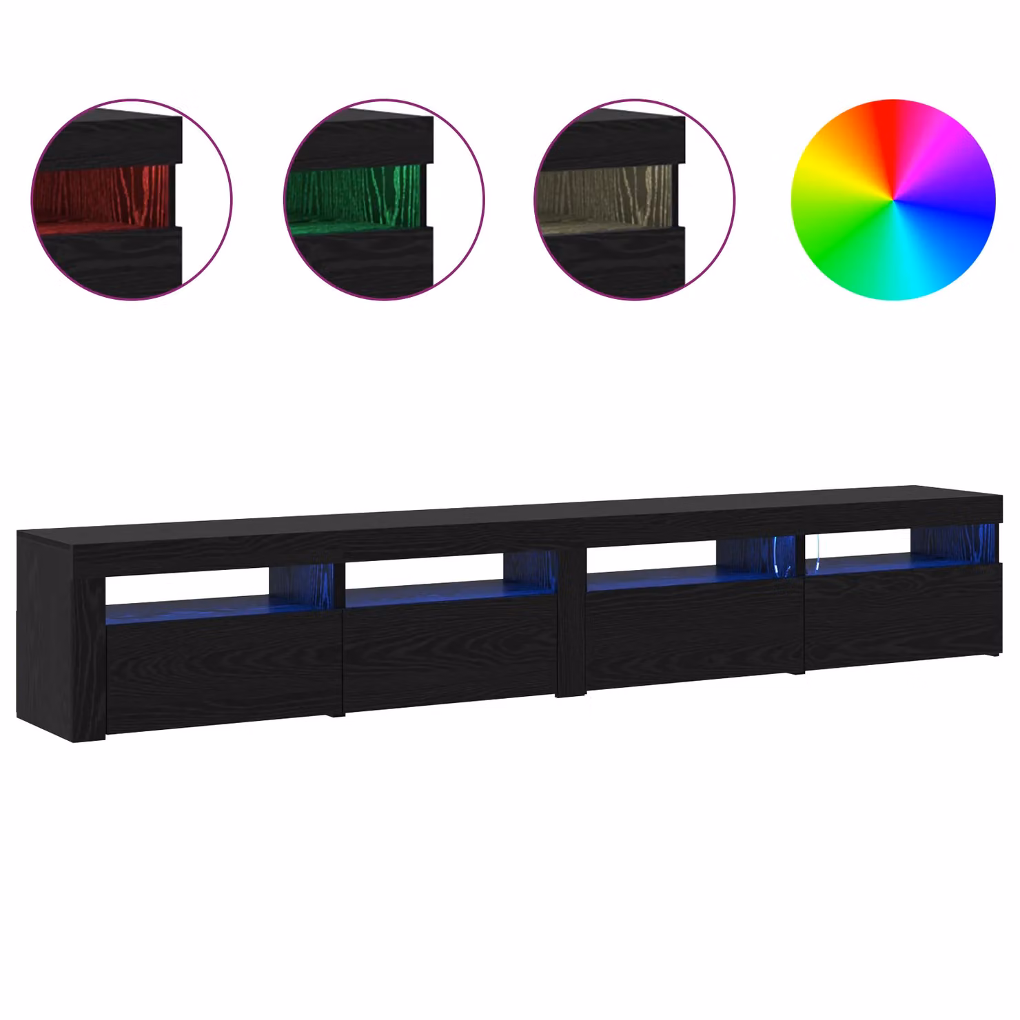 Berkfield Home 3 Piece Modern TV Cabinet Set with Integrated LED Lighting in Black Oak Matt Engineered Wood – 3