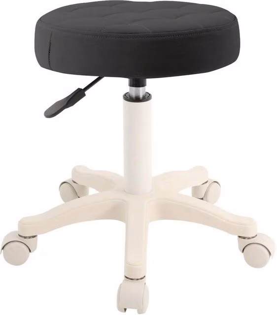 KORVIXA Black Height Adjustable Round 360-Degree Rolling Bar Salon Stool with Synthetic Leather Seat – 1