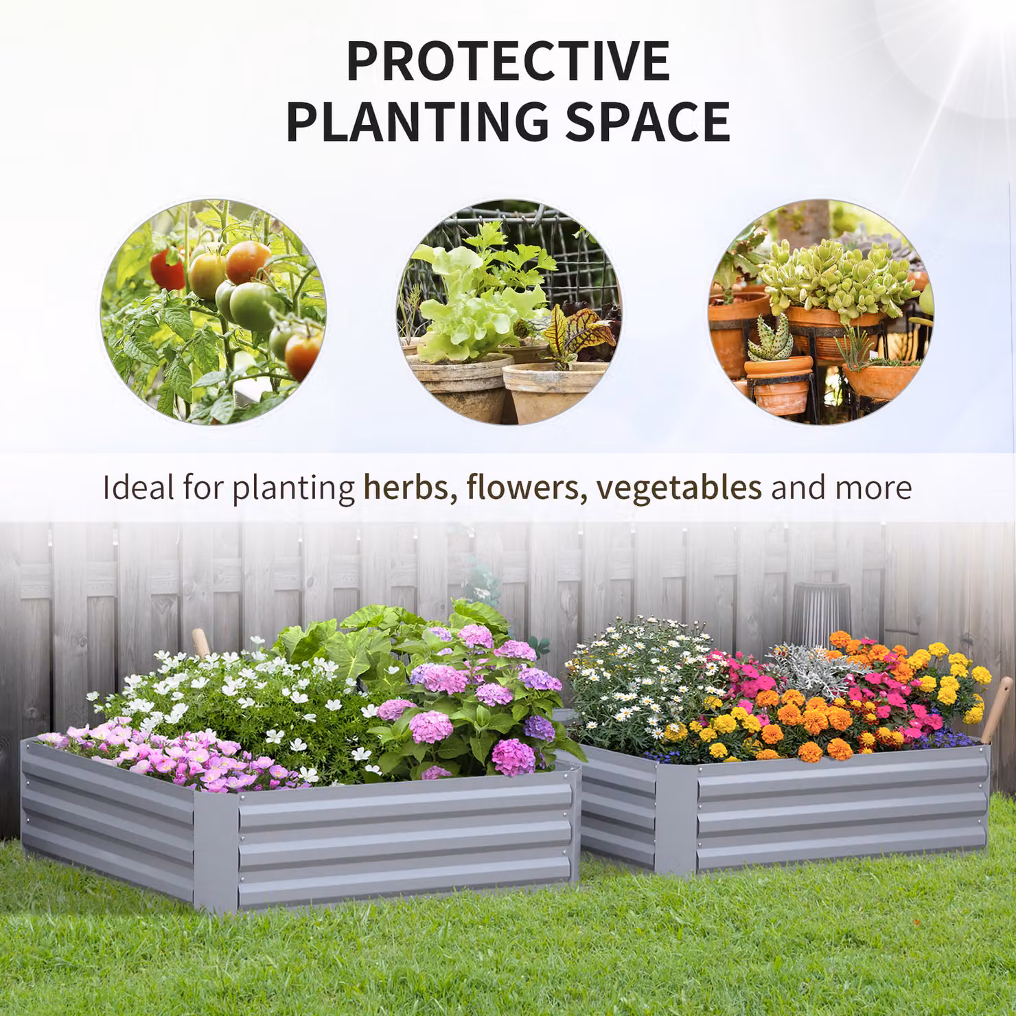 Outsunny Set of 2 Grey Raised Garden Beds with Galvanised Steel Frame, W/D/H: 100 x 100 x 30 cm – 3
