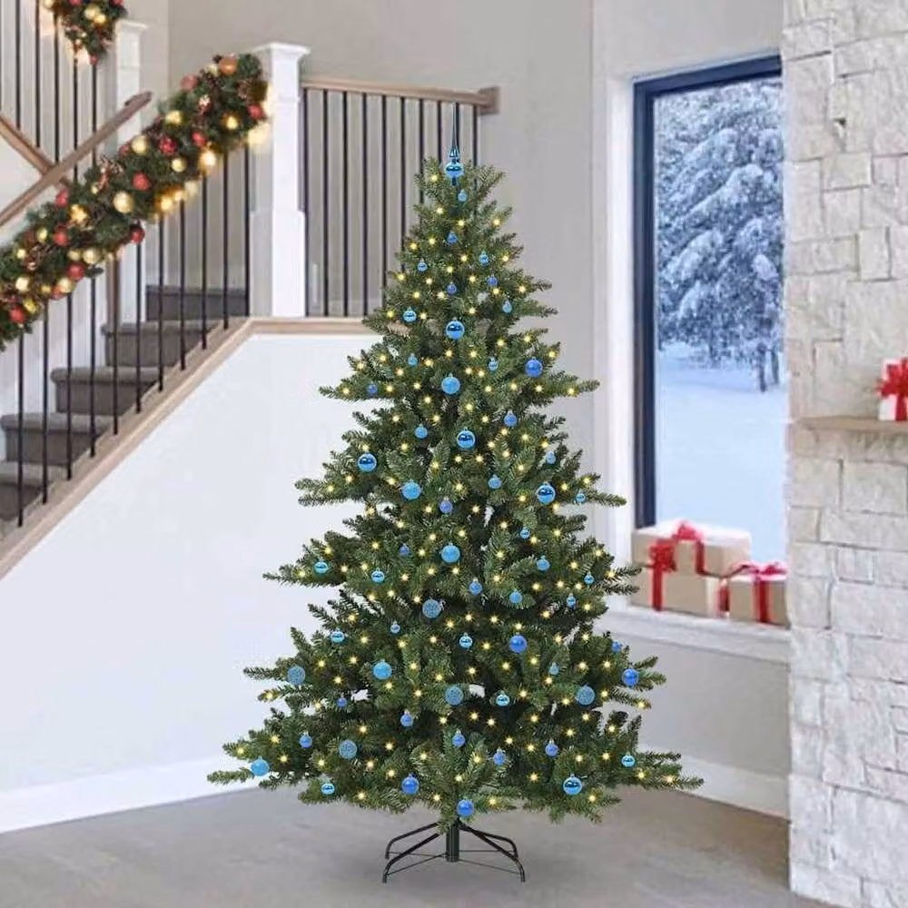 Berkfield Home Elegant Green Artificial Hinged PVC Christmas Tree with 300 Warm White LEDs, Height: 240 cm – 2