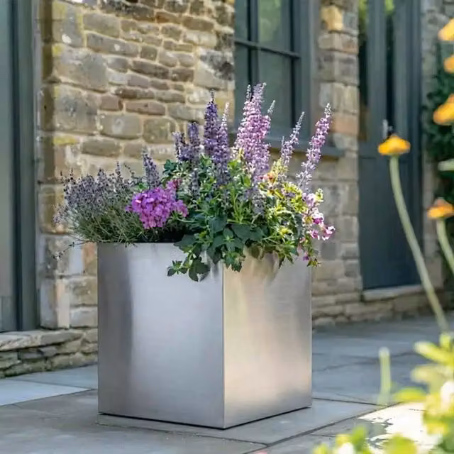 Silver Galvanised Steel Woven Wood Square Planter Tub, Width: 50 cm
