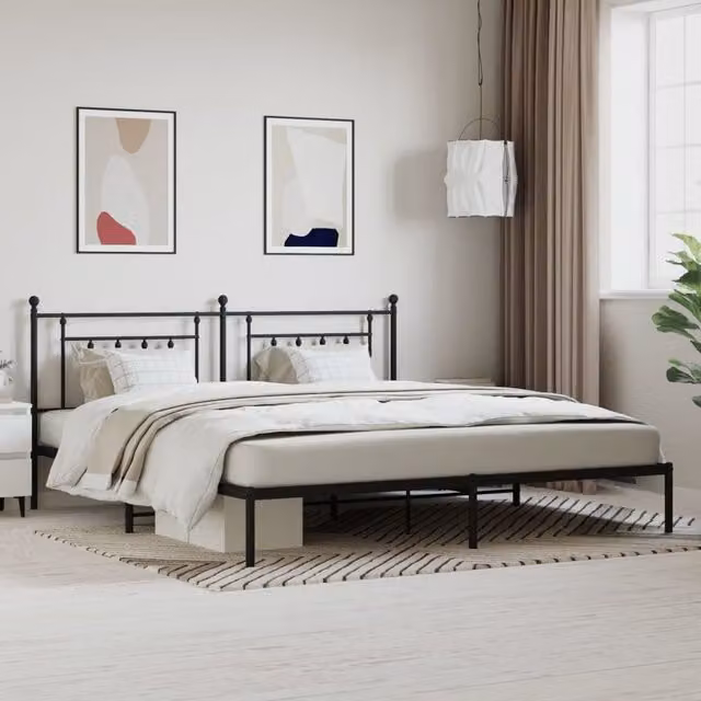 Berkfield Home Metal Bed Frame with Headboard in Black W: 193 cm, D: 203 cm