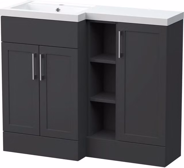 Balterley Pirehill Traditional Floor Standing Vanity Basin Combination Unit in Grey with Soft Close Doors and Open Shelves, W: 100 cm, H: 85.5 cm, D: 60.75 cm