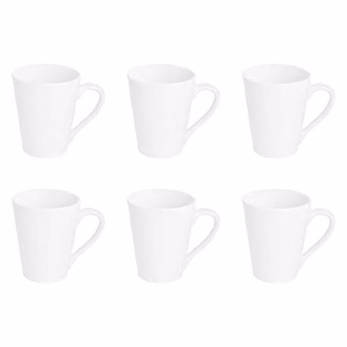 Argon Tableware White Porcelain Mug Set of 6, 285ml