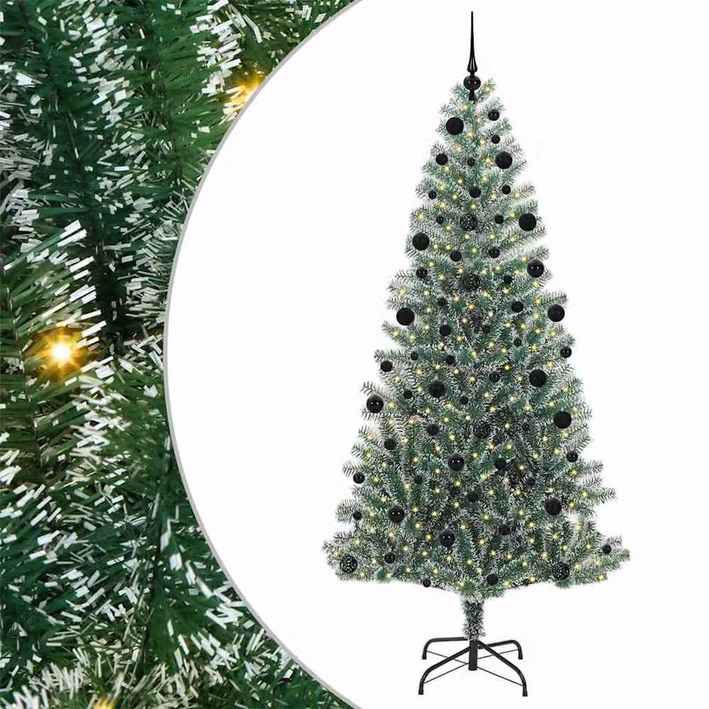 Berkfield Home Snow Flocked Artificial Christmas Tree with LED Lights, Green, Height: 210 cm – 2