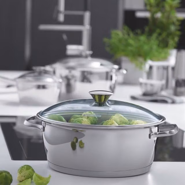 Tramontina Allegra Line Stainless Steel and Aluminium Cookware Set with Glass Lids in Silver and Grey