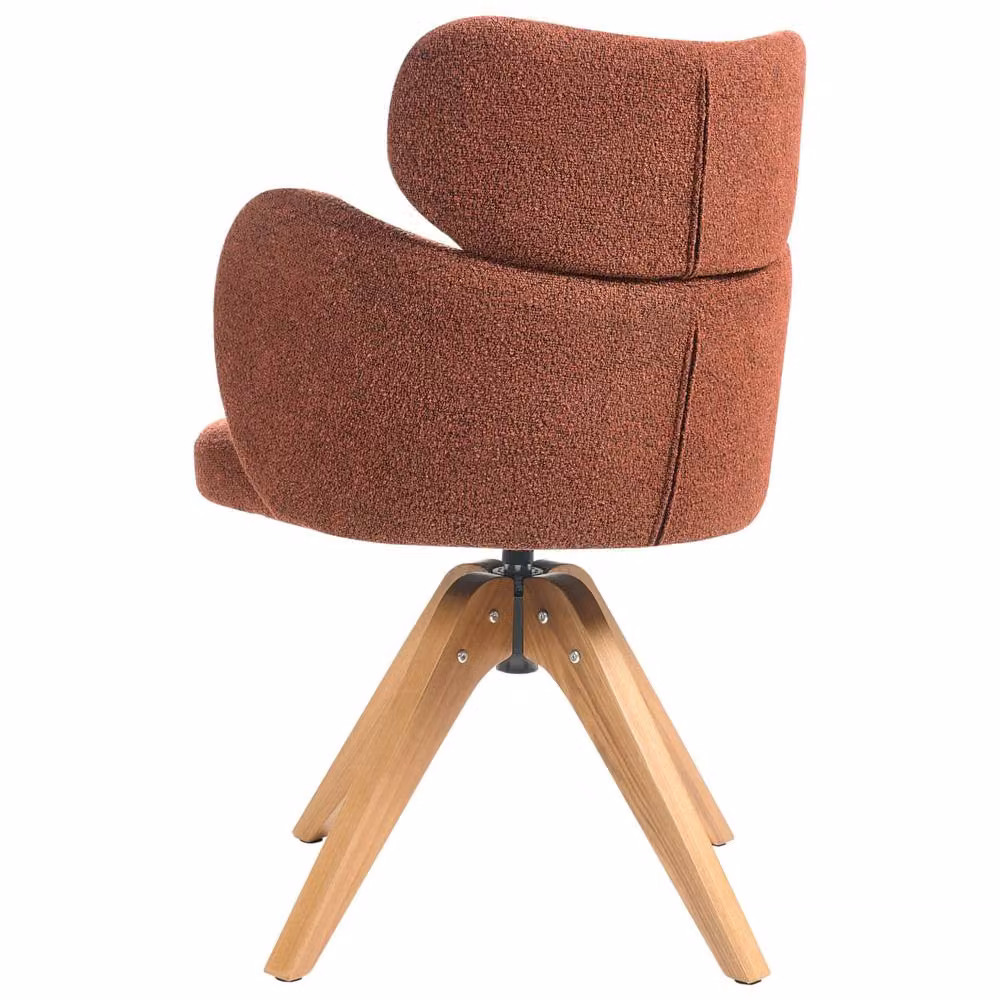 Wyld and Coco Swivel Dining Chair in Orange Boucle with Oak Wood Arms – 3
