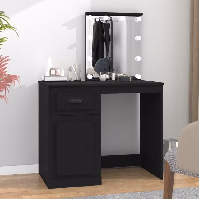 Berkfield Home Black Hollywood LED Dressing Table in Engineered Wood W/D/H: 90 x 50 x 132.5 cm – 1