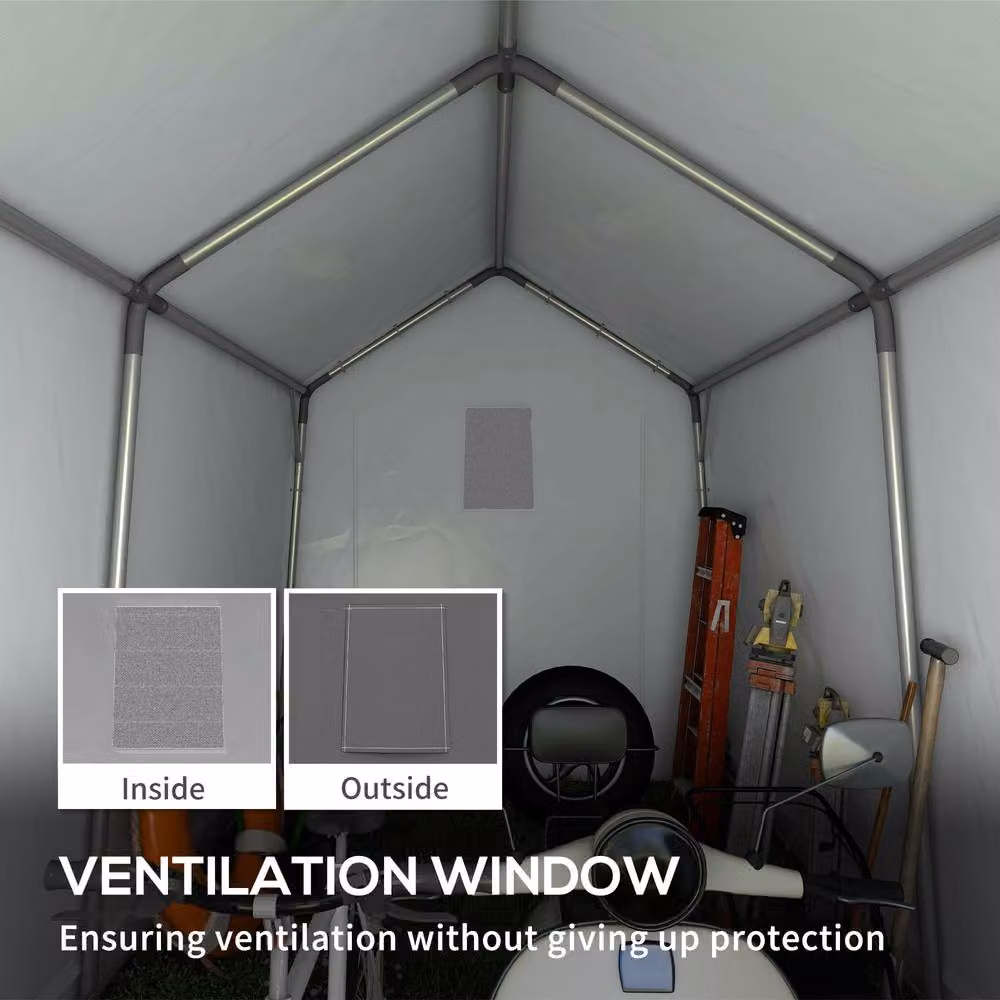Rolipo Portable Garden Shed with Window in Dark Grey, W: 3.6 m, D: 2.1 m, H: 2.1 m – 6
